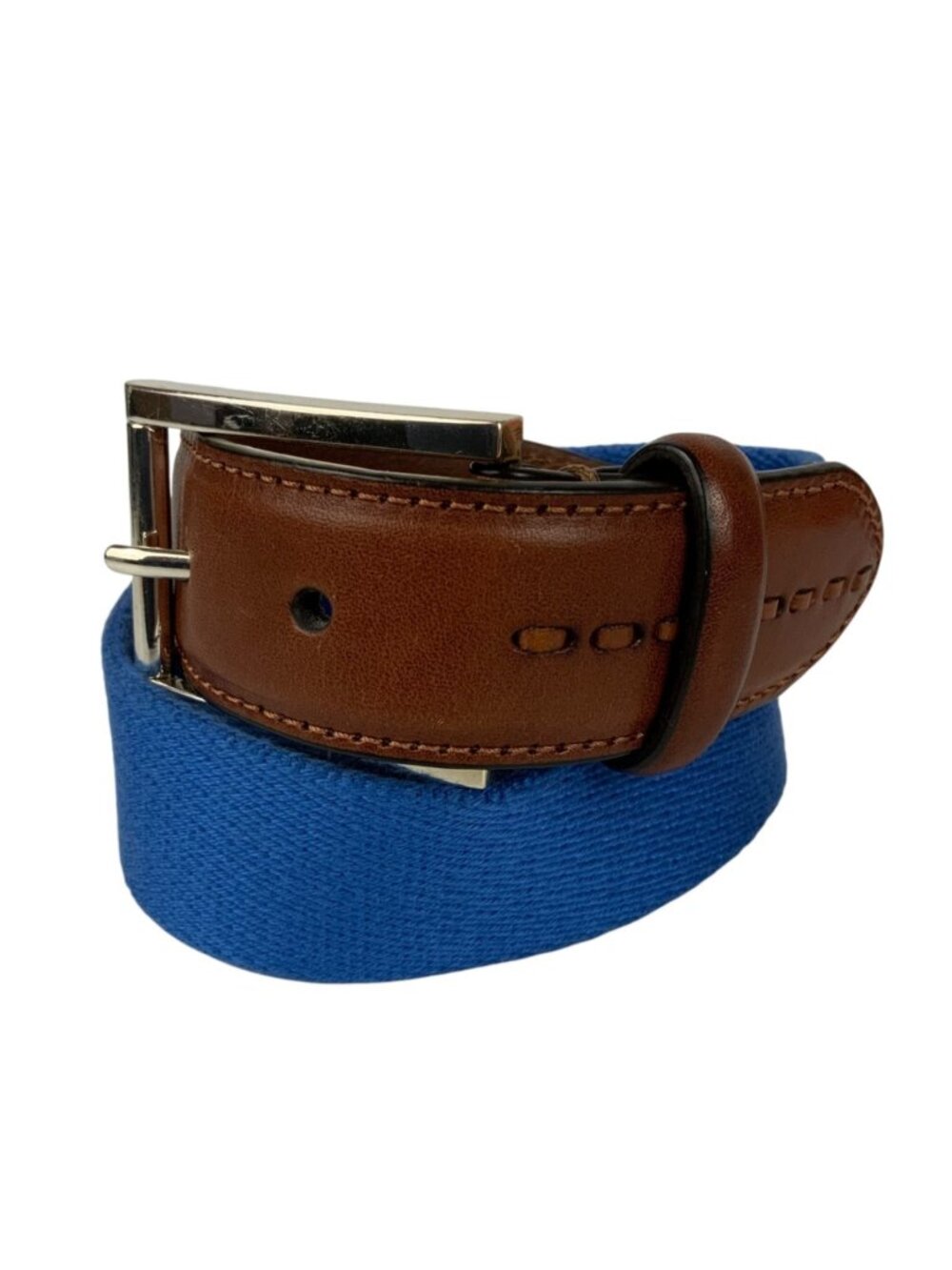 Trafalgar Mens Leather & Canvas Belt Blue Brown Size 34 85 cm